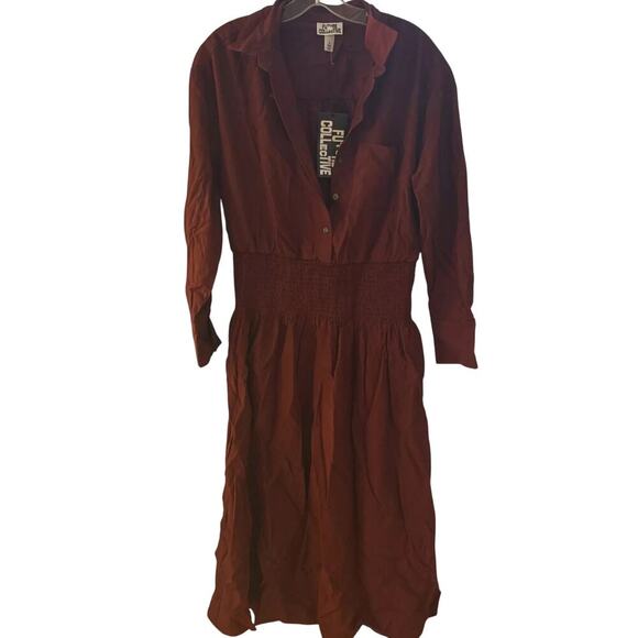 Future Collective Dresses & Skirts - Future Collective NWT Womens Burgundy Long Sleeve Collared Maxi Dress